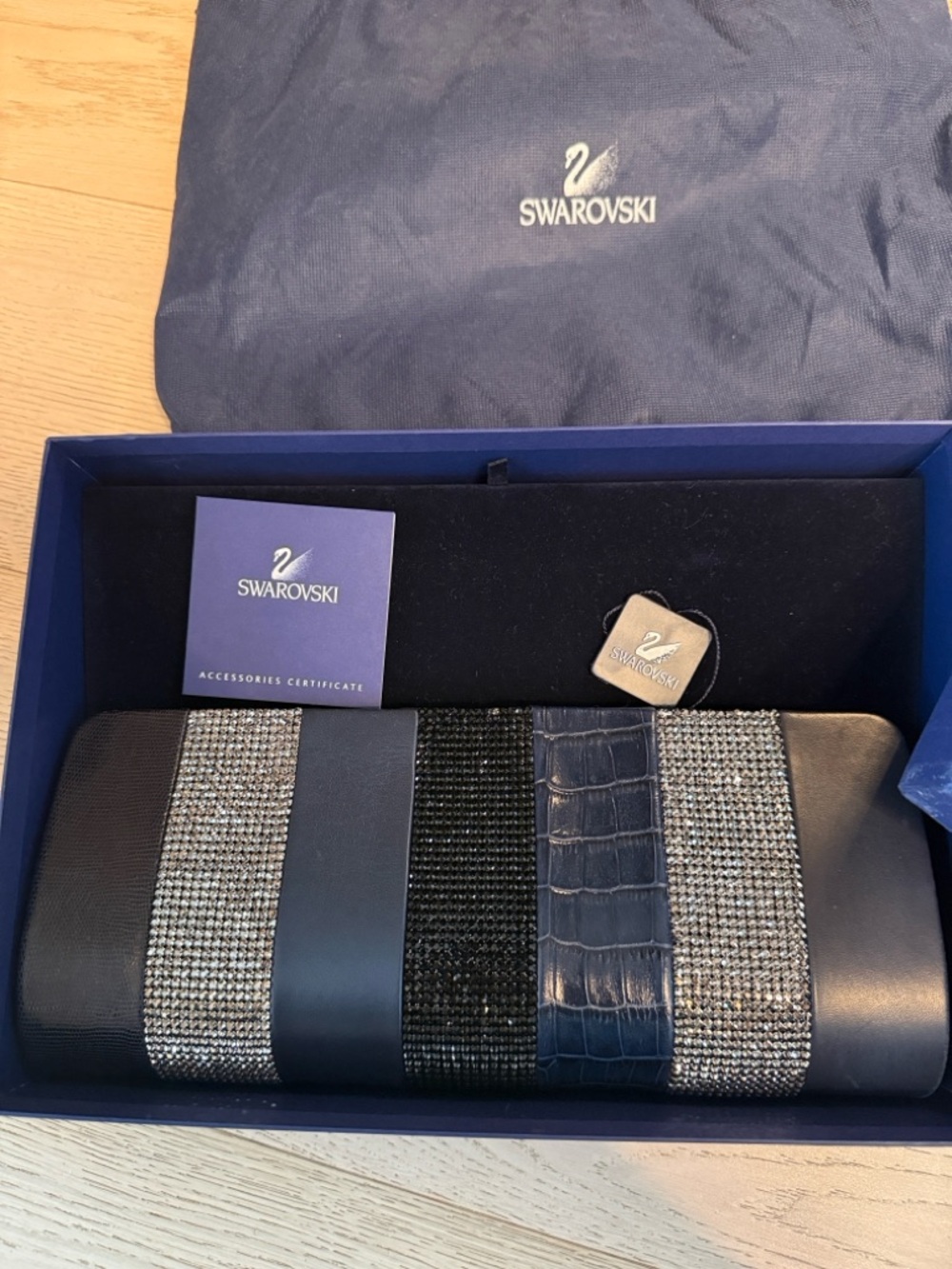 Swarovski Navy and Silver Crystal-Striped Men's Clutch
